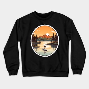 Paddleboarder's Retreat at Mountain Lake Sunset Crewneck Sweatshirt